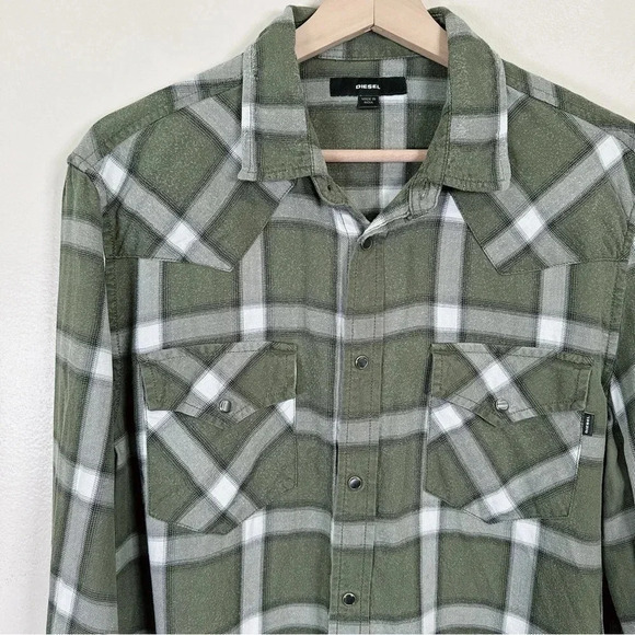 Diesel Checked Green Snap Button Shirt - Picture 7 of 16